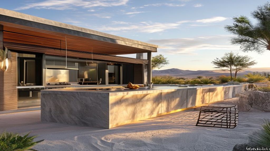 Modern outdoor kitchen construction for luxury desert estates with premium amenities and features