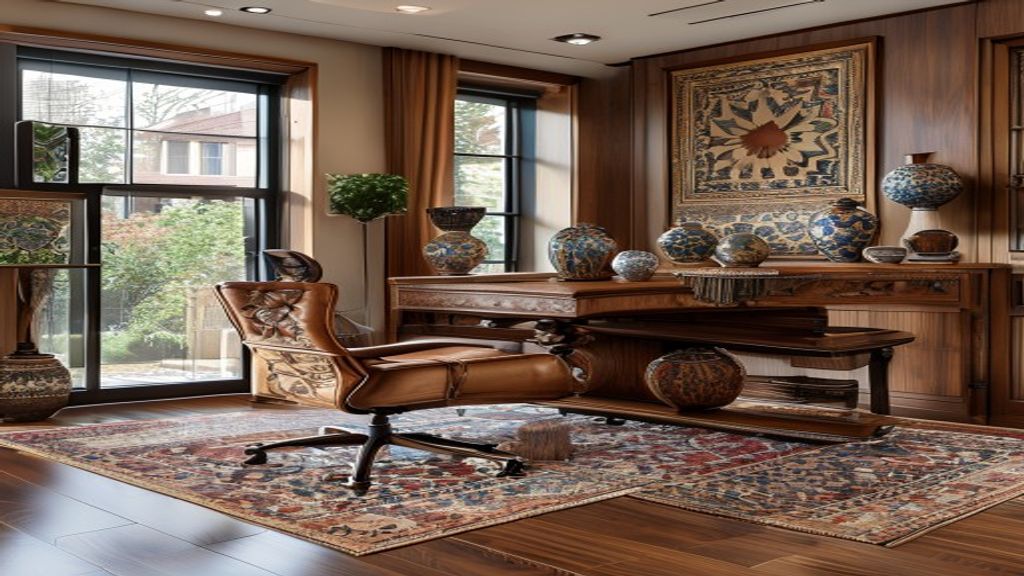 Modern corporate home office furnished with premium Turkish designs showcasing elegant craftsmanship