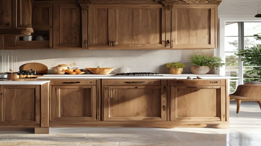 Elegant custom European kitchen cabinets enhance the luxury villa’s cooking space with sleek design.